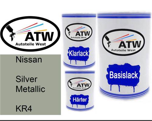 Nissan, Silver Metallic, KR4: 500ml Lackdose + 500ml Klarlack + 250ml Härter - Set, von ATW Autoteile West.